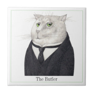BUTLER CAT 4,25" vierkante keramische Tegel + teks Tegeltje