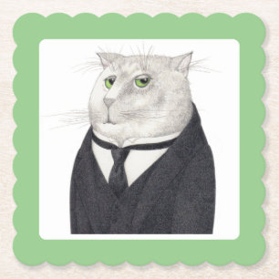 BUTLER CAT geschulpte vierkante papieren Onderzett Kartonnen Onderzetters