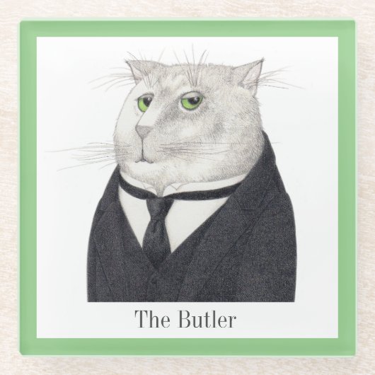 BUTLER CAT Glass Drink Onderzetter + Tekst (Voorkant)
