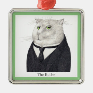BUTLER CAT Premium Vierkant Ornament + Tekst