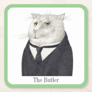 BUTLER CAT Vierkante Papier Onderzetters + Tekst
