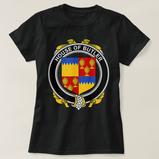 Butler Coat of Arms Family Crest T-shirt (Design voorkant)