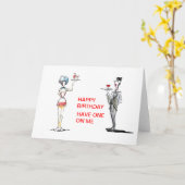 Butler en serveerster met Drinken Verjaardag Kaart (Gele Bloem)