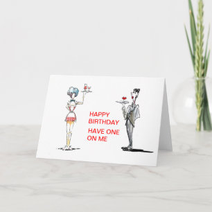 Butler en Waitress met Drink Birthday Card Kaart