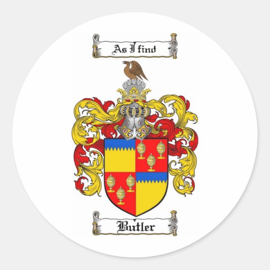BUTLER FAMILY CREST - BUTLER WAPEN RONDE STICKER (Voorkant)