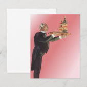 butler in een smoking serveert wijn op dienblad (Voorkant / Achterkant)