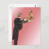 butler in een smoking serveert wijn op dienblad briefkaart (Voorkant / Achterkant)