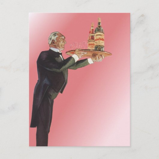 butler in een smoking serveert wijn op dienblad briefkaart (Voorkant)
