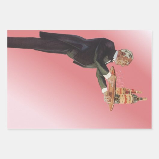  butler in een smoking serveert wijn op dienblad inpakpapier vel (Voorkant 3)