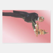  butler in een smoking serveert wijn op dienblad inpakpapier vel (Voorkant)