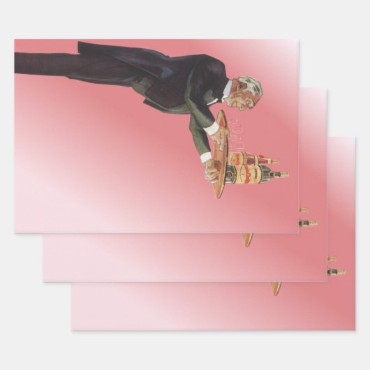  butler in een smoking serveert wijn op dienblad inpakpapier vel (Set)