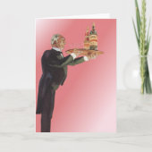 butler in een smoking serveert wijn op dienblad kaart (Voorkant)