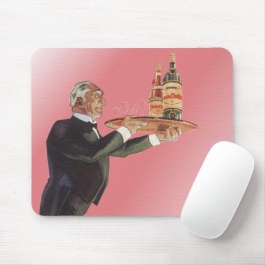 butler in een smoking serveert wijn op dienblad muismat (Met muis)