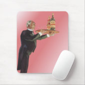 butler in een smoking serveert wijn op dienblad muismat (Met muis)
