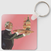 butler in een smoking serveert wijn op dienblad sleutelhanger (Achterkant)