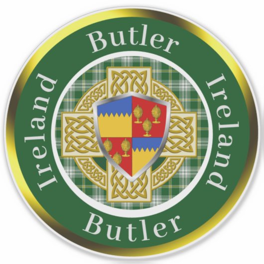 Butler Irish Shield & Celtic Cross gepersonaliseer Sticker (Voorkant)