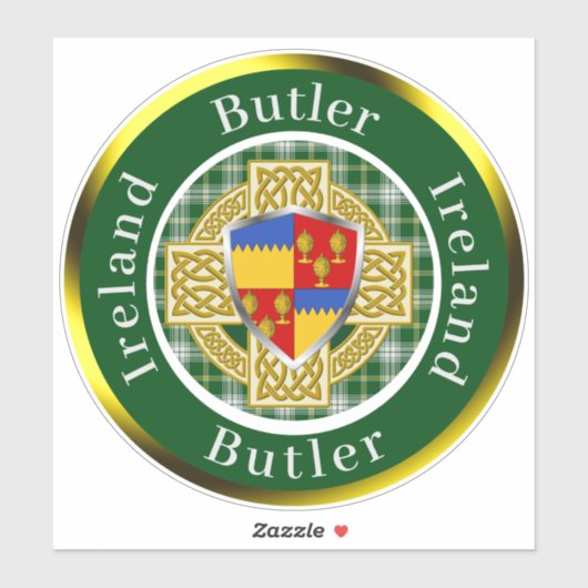 Butler Irish Shield & Celtic Cross gepersonaliseer Sticker (Vel)
