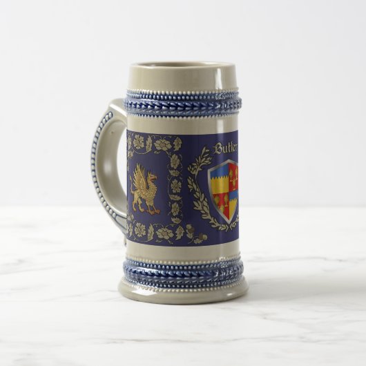 Butler Irish Shield Griffin Stein Bierpul (Voorkant links)