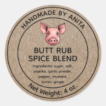 Butt Rub Spice Blend Jar Label Kraft-papierstijl