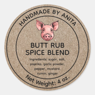 Butt Rub Spice Blend Jar Label Kraft-papierstijl