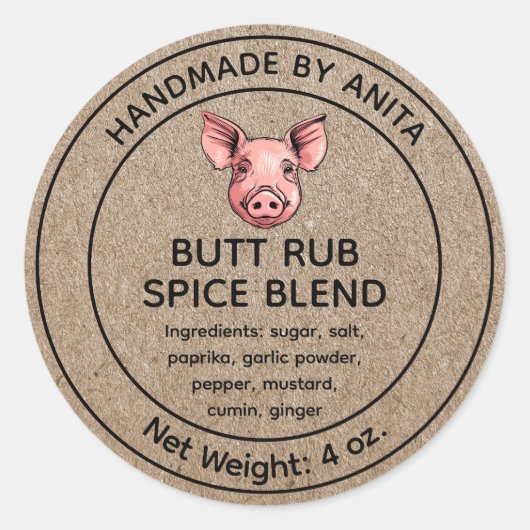 Butt Rub Spice Blend Jar Label Kraft-papierstijl (Voorkant)
