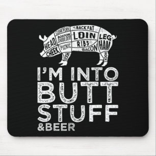 Butt Stuff en Beer Pork Snijdt Grillen BBQ Grappen Muismat