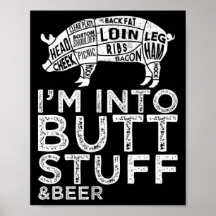 Butt Stuff en Beer Pork Snijdt Grillen BBQ Grappen Poster