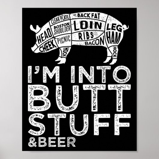 Butt Stuff en Beer Pork Snijdt Grillen BBQ Grappen Poster (Voorkant)