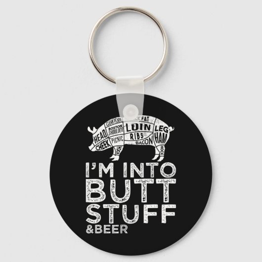Butt Stuff en Beer Pork Snijdt Grillen BBQ Grappen Sleutelhanger (Voorkant)