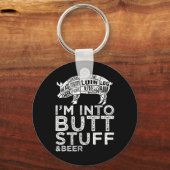 Butt Stuff en Beer Pork Snijdt Grillen BBQ Grappen Sleutelhanger (Voorkant)