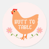 Butt to Table, Chicken Eg Carton Round Stickers (Voorkant)