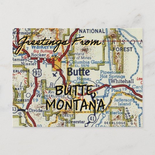 Butte Montana  Map Briefkaart (Voorkant)