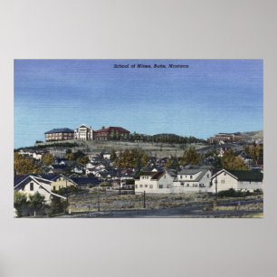 Butte, Montana - School of Mines Uitzicht van Poster
