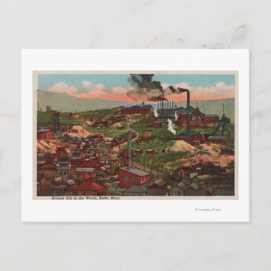 Butte, MT - Uitzicht van Factories & Homes op Hill Briefkaart (Voorkant)
