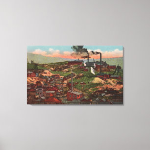 Butte, MT - Uitzicht van Factories & Homes op Hill Canvas Afdruk
