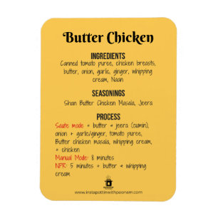 Butter Chicken Recept Magnet voor Instant Pot Magneet