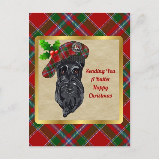 Butter Clan Badge & Tartan Kerstmis Briefkaart (Voorkant)