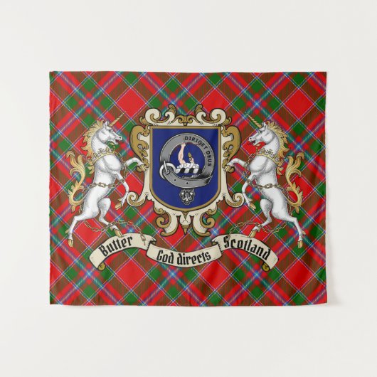 Butter Clan Badge & Unicorns met Tartan Wandkleed (Voorkant (horizontaal))