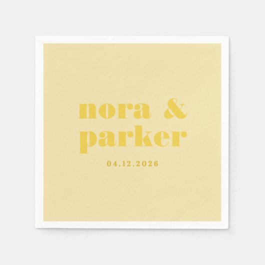 Butter Geel Eenvoudig Monogram Huwelijk Servet (Voorkant)
