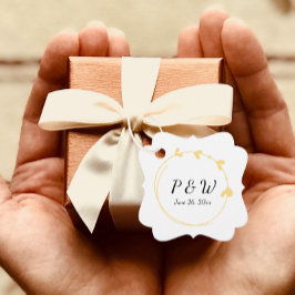 Butter Geel Eenvoudige Hart Krans Monogram Huwelij Bedankjes Labels