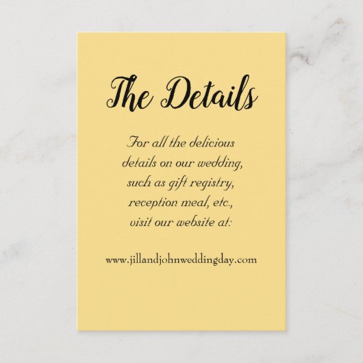 Butter Geel Eenvoudige Stijl Trouwdetails Informatiekaartje (Voorkant)