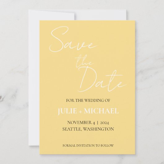 Butter Geel Eenvoudige Stijl Trouwen Save The Date (Voorkant)
