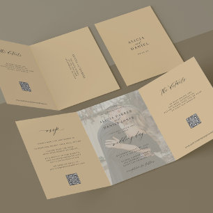 Butter gele foto bruiloft RSVP details QR-code Drieluik Uitnodiging