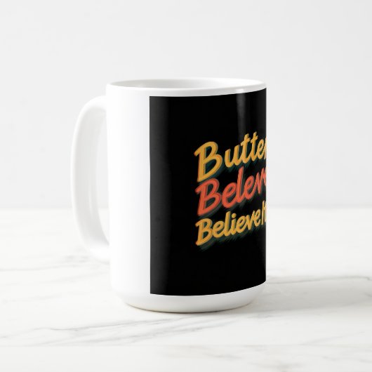 Butter gelooft het koffiemok (Voorkant links)