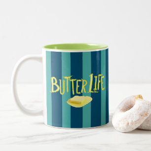Butter Life Blauwgroen strepen BG Tweekleurige Koffiemok