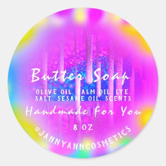 Butter Soap Cosmetic. Roze holograafkleurentherapi Ronde Sticker (Voorkant)