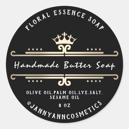 Butter Soap Cosmetics Black Gold Royal Crown Ronde Sticker (Voorkant)