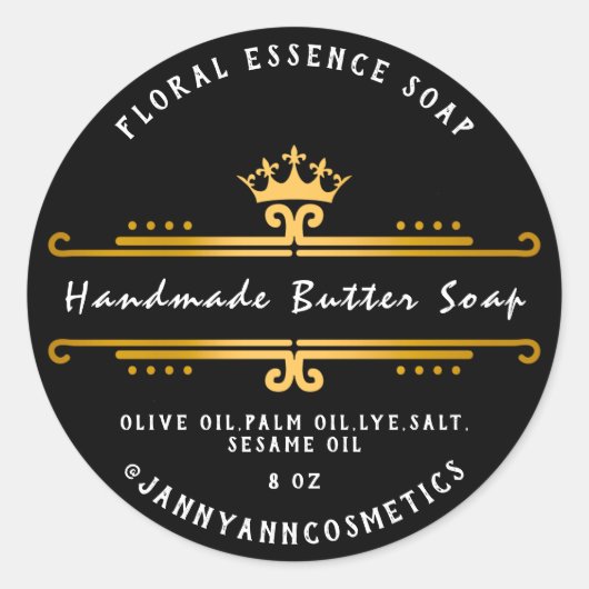 Butter Soap Cosmetics Black Golden Royal Crown Ronde Sticker (Voorkant)