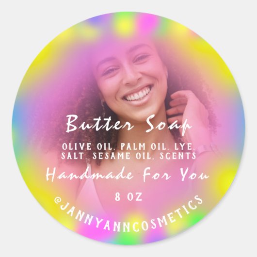 Butter Soap Cosmetics Foto roze holograaf Girly Ronde Sticker (Voorkant)