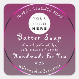 Butter Soap Cosmetics Handgemaakte Logo Grijs Roze Vierkante Sticker